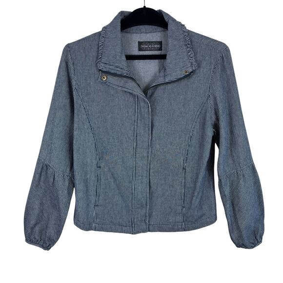 Live A Little Blue White Pinstriped Full Zip Collared Jacket Pockets Size S - Picture 1 of 8